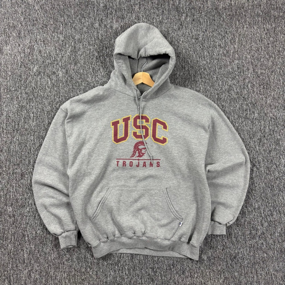 Vintage 90s Russell Athletic USC Trojans Baggy Heavyweight Grey Hoodie Large